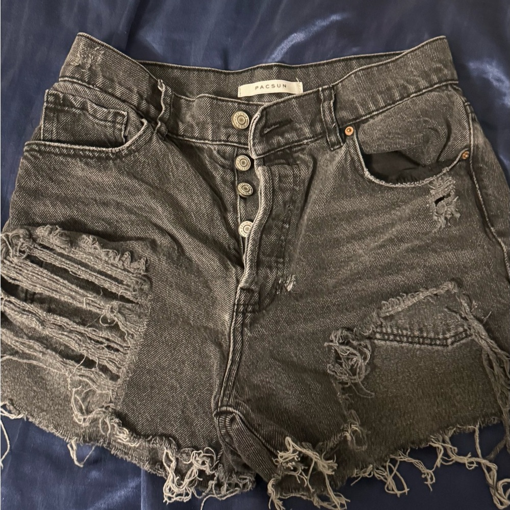 PacSun Women's Frayed Black Denim Shorts
